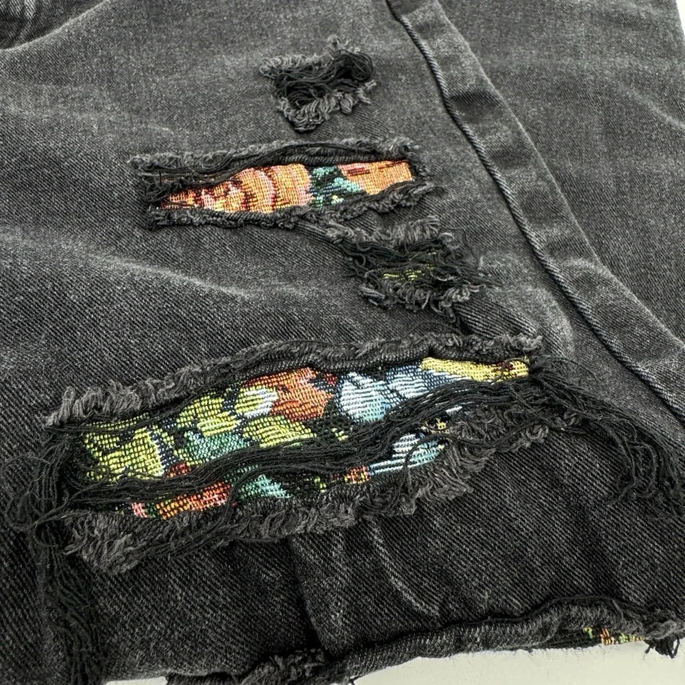 boohooMAN Men's 30 Black Distressed Ripped Jeans Colorful Patchwork Y2K Grunge